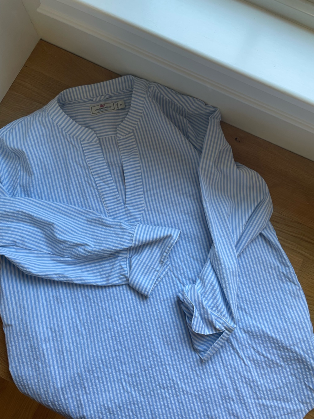 Women’s VV Blue Striped Button-Up Shirt